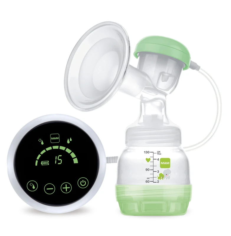 MAM 2-in-1 Single Electric Breast Pump | Quiet and Comfortable Pumping | Soft Silicone Breast Funnel | Newborn Essentials | Green (Various Designs)