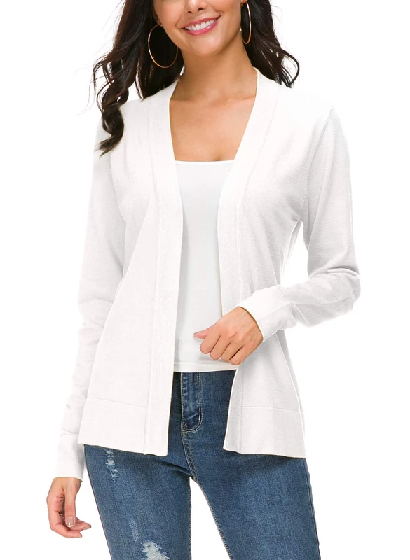 Urban CoCo Women's Long Sleeve Open Front Knit Cardigan Sweater - White - Medium