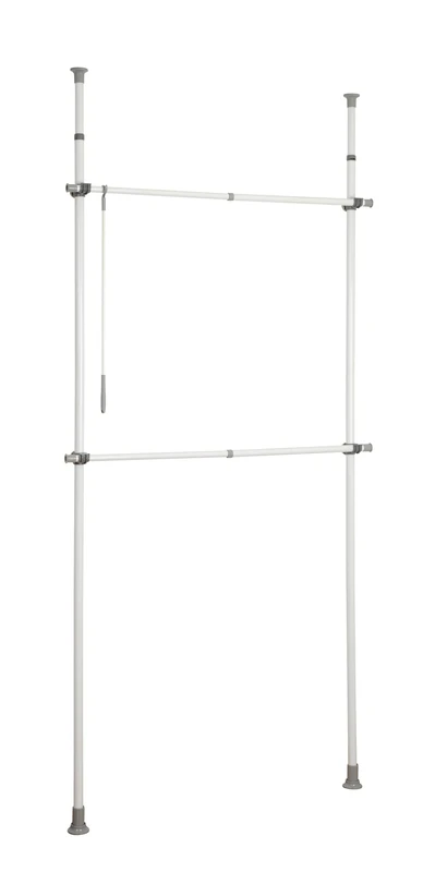WENKO 50610100 Telescopic clothes rack system Herkules Basic - adjustable organisation system, coat rack system, Steel, 75-120 x 165-300 x 11 cm, White