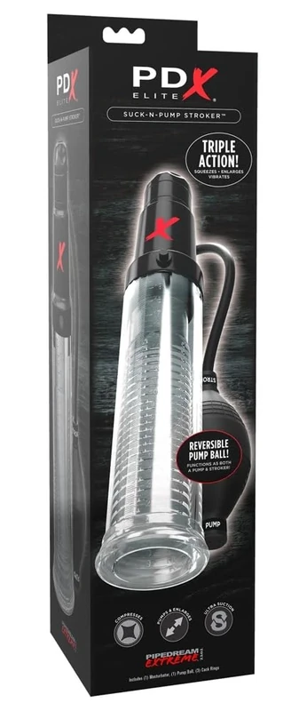 PDX Suck-N-Pump Stroker Clear & Black 17.8 cm
