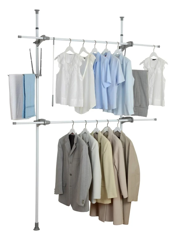 WENKO 50613100 Telescopic clothes rack system Herkules Flex - adjustable organisation system, coat rack system, Steel, 116-190 x 165-300 x 36 cm, White