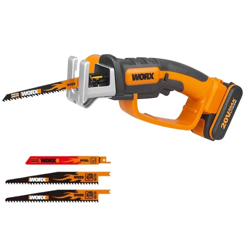 Worx WG894E 20V Cordless Sabre Saw, Up to 60 mm in Wood, 16 mm Stroke, Multi-Material, Cuts Wood and Steel, Compact and Light, with 1 x 2Ah Battery, Charger and 3 Blades
