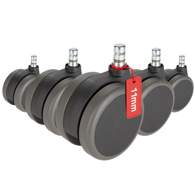 hjh OFFICE hard floor castors chair wheels ROLO No-Noise 11 mm / 75 mm set of 5 extra silent wheels for hard floors black