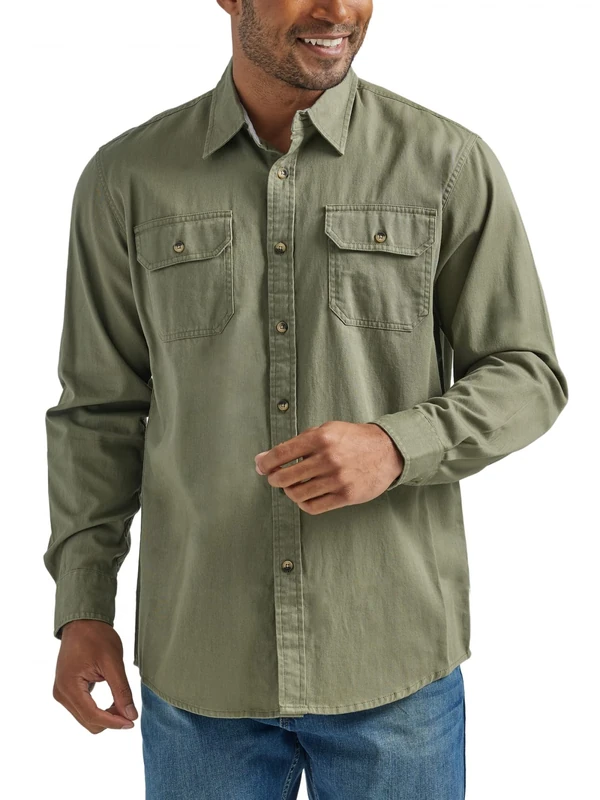 Wrangler Authentics Men's Long-sleeve Classic Woven Button Down Shirt, Burnt Olive, M UK