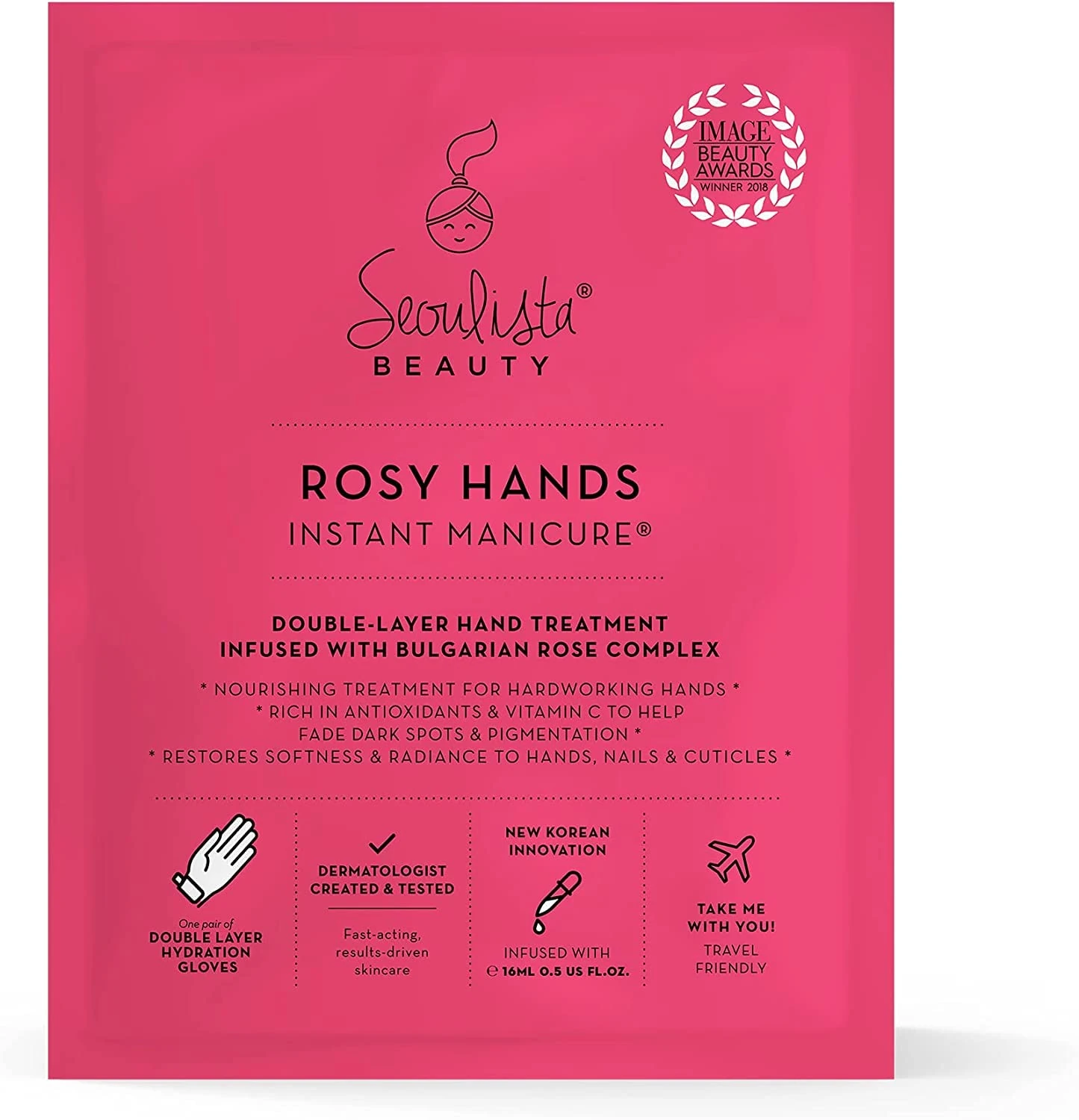 Seoulista Beauty Rosy Hands Instant Manicure – At Home Hand Mask Treatment – Soothe and Hydrate Dry Skin, Nails, Cuticles —Anti-Ageing With Vitamin C, Beeswax — Fade Dark Spots — Award-Winning
