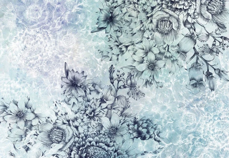Komar Non-Woven Photo Wallpaper, Wind Flowers | 368 x 248 cm | Wallpaper, Wall Decoration, Flowers, Sketch, Design, Art, Bedroom, Living Room | XXL4-071 - Image 1