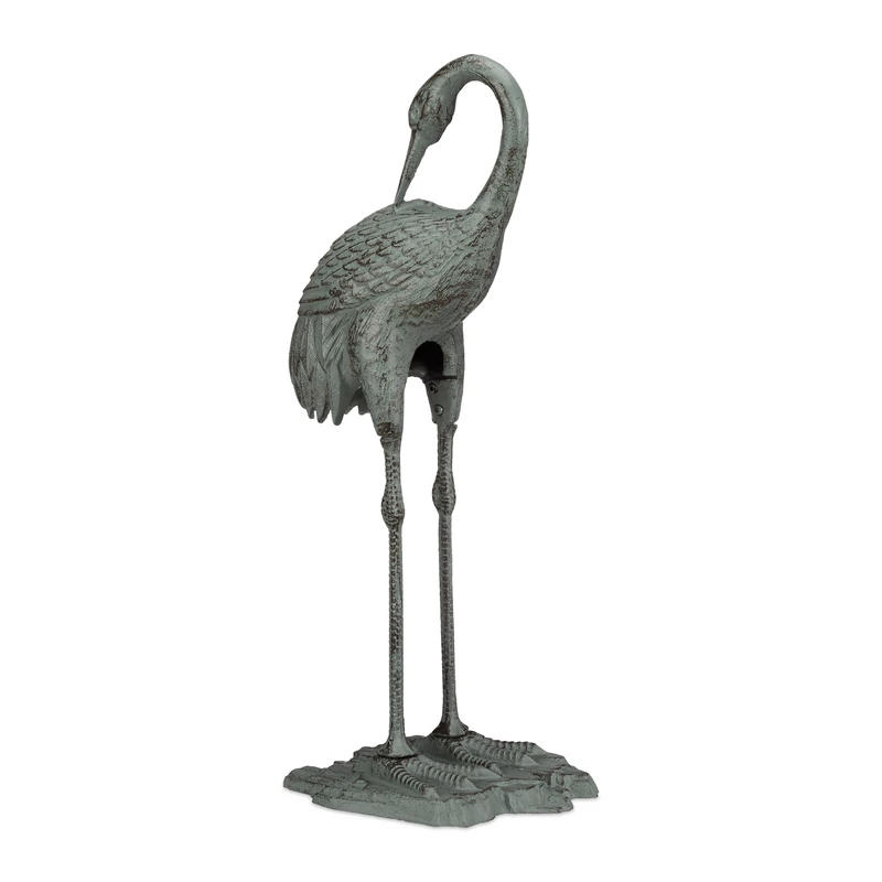 Relaxdays Crane Decor, Weatherproof, Frost-Resistant, Cast Iron, Indoor and Outdoor, Garden Ornament, HxWxD: 72 x 32 x 22 cm, Green