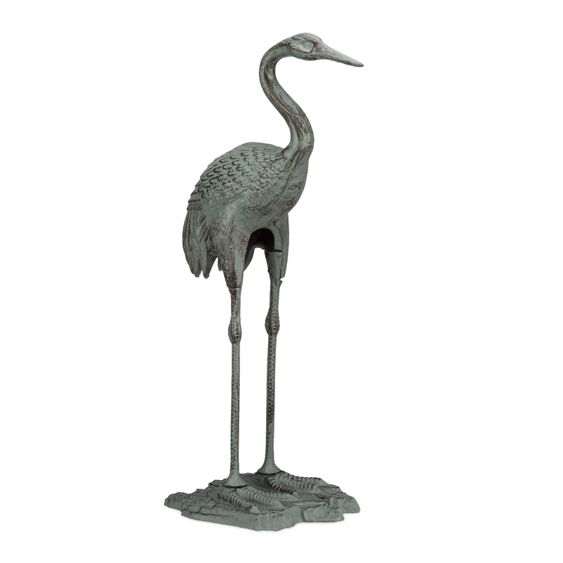 Relaxdays Crane Decor, Weatherproof, Frost-Resistant, Cast Iron, Indoor and Outdoor, Garden Ornament, HxWxD: 75 x 35 x 22 cm, Green