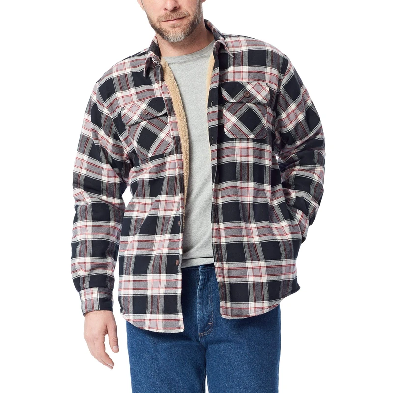 Wrangler Authentics Men's Long Sleeve Sherpa Lined Flannel Jacket Button Down Shirt, Caviar, M UK