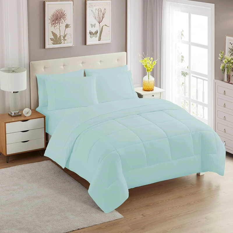 Sweet Home Collection Ultra Soft Down Alternative Set & Luxurious Bed Sheets, Polyester, Aqua, Twin XL