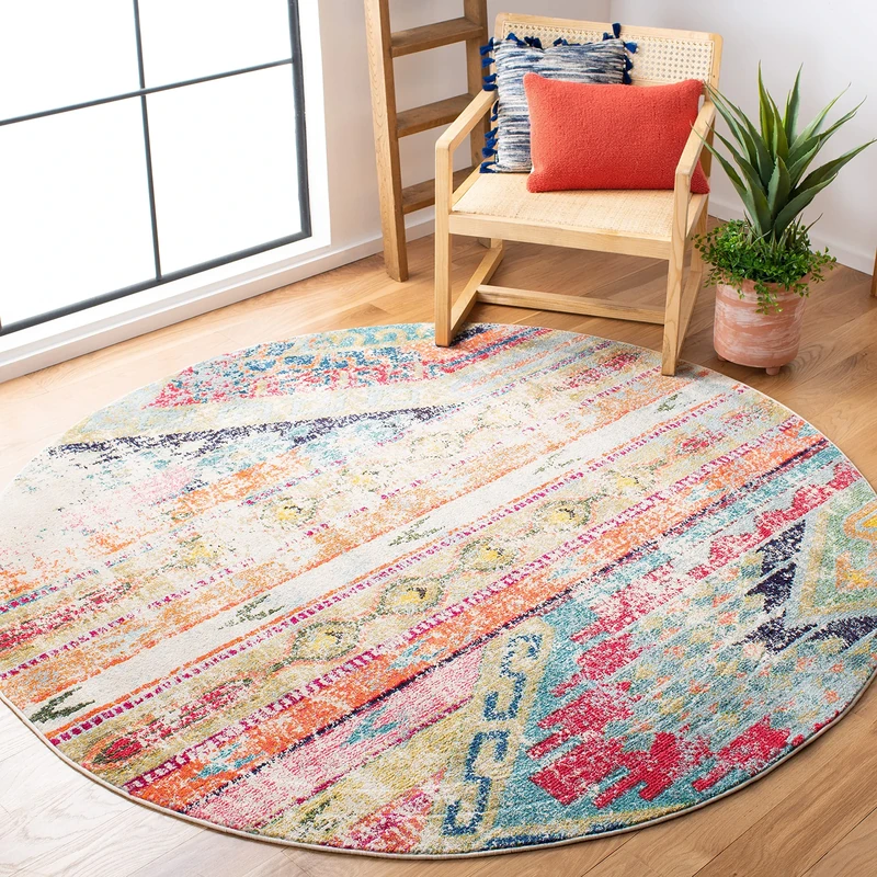 SAFAVIEH Boho Rug for Living Room, Dining Room, Bedroom - Monaco Collection, Short Pile, in Multi, 122 X 122 cm