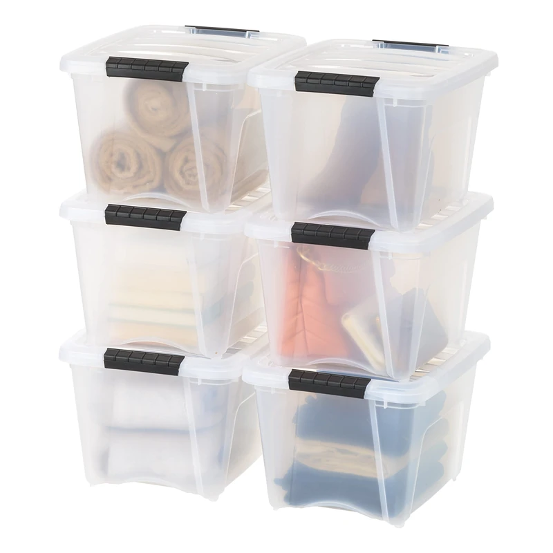 IRIS USA, Inc. Clear Plastic Storage Bin Tote Organizing Container with Durable Lid and Secure Latching Buckles, 19 Qt. -6 Pack