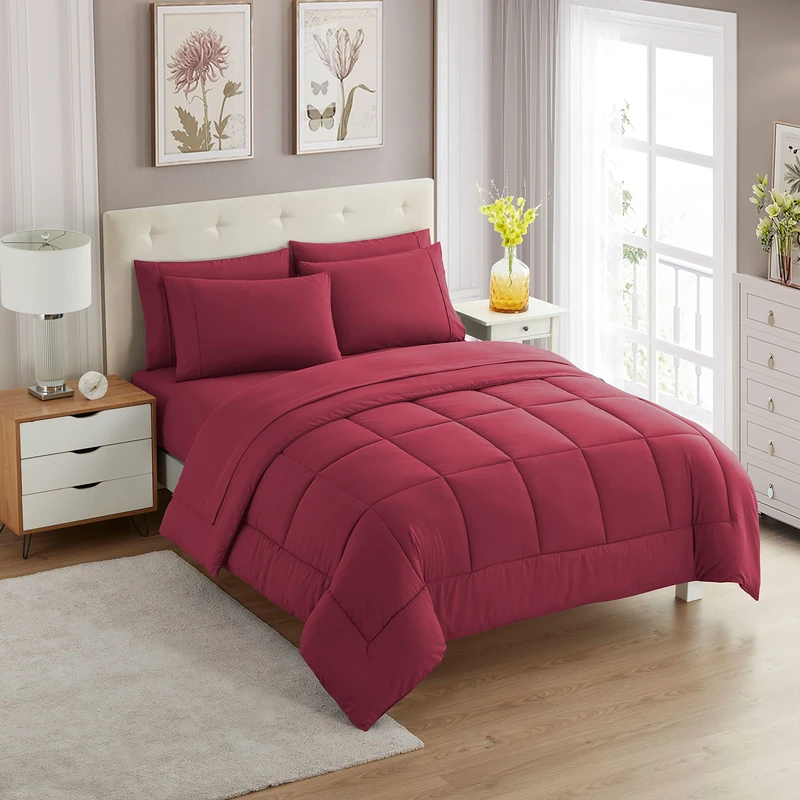 Sweet Home Collection Ultra Soft Down Alternative Set & Luxurious Bed Sheets, Polyester, Burgundy, Twin XL