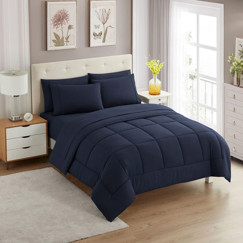 Sweet Home Collection Ultra Soft Down Alternative Set & Luxurious Bed Sheets, Polyester, Navy, Twin XL