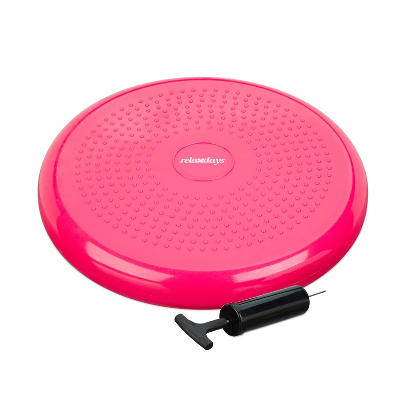 Relaxdays Balance Disc, 33 cm Stability Wobble Cushion with Air Pump, Balance Pillow with Nubs, Fitness Board, Pink
