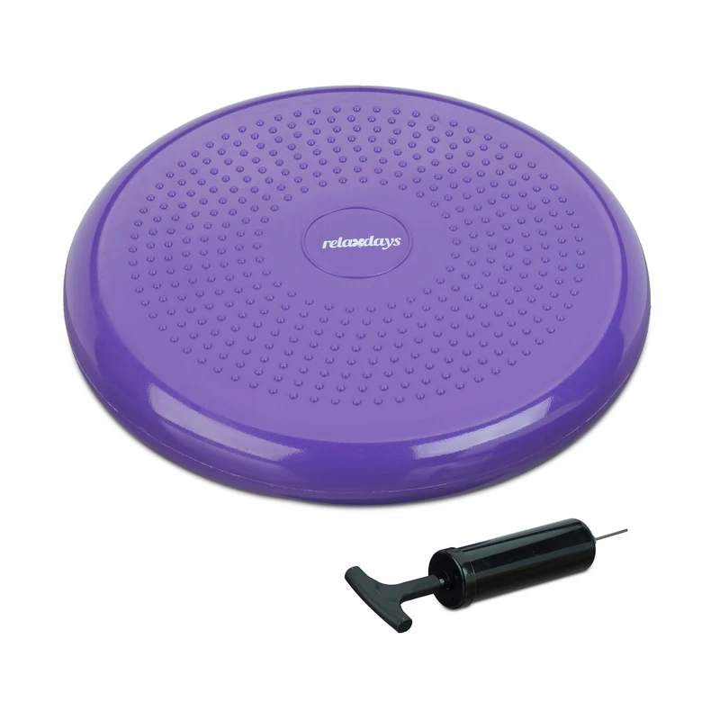 Relaxdays Balance Disc, 33 cm Stability Wobble Cushion with Air Pump, Balance Pillow with Nubs, Fitness Board, Purple
