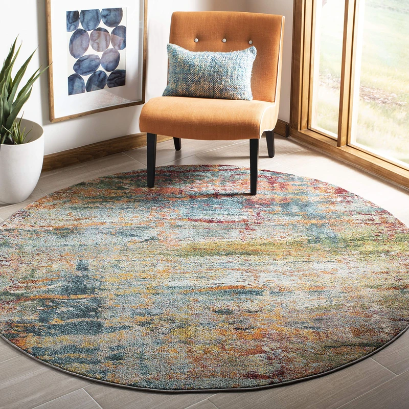 Safavieh Boho Rug for Living Room, Dining Room, Bedroom - Monaco Collection, Short Pile, in Teal and Orange, 200 x 200 cm - Image 1