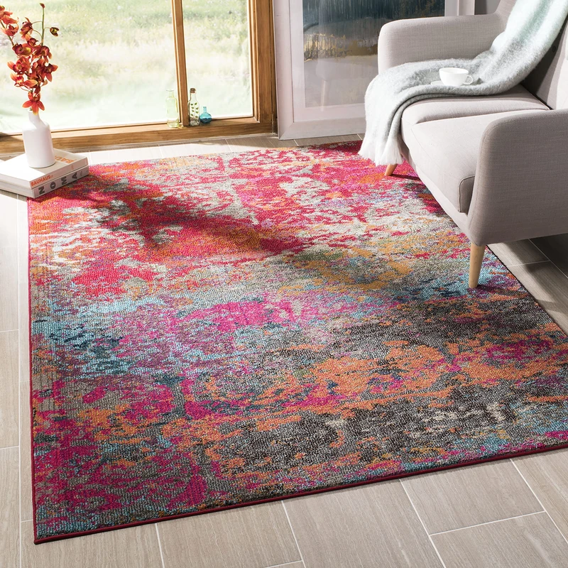 Safavieh Boho Chic Indoor Woven Rectangle Area Rug, Monaco Collection, MNC261, in Fuchsia/Blue, 155 X 231 cm for Living Room, Bedroom or Any Indoor Space - Image 1