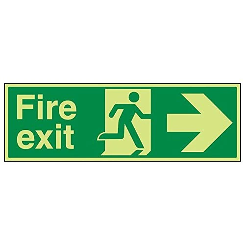 V Safety 14004BP-G'Fire Exit Arrow Right' Sign, Landscape, 600 mm x 200 mm (Pack of 3)