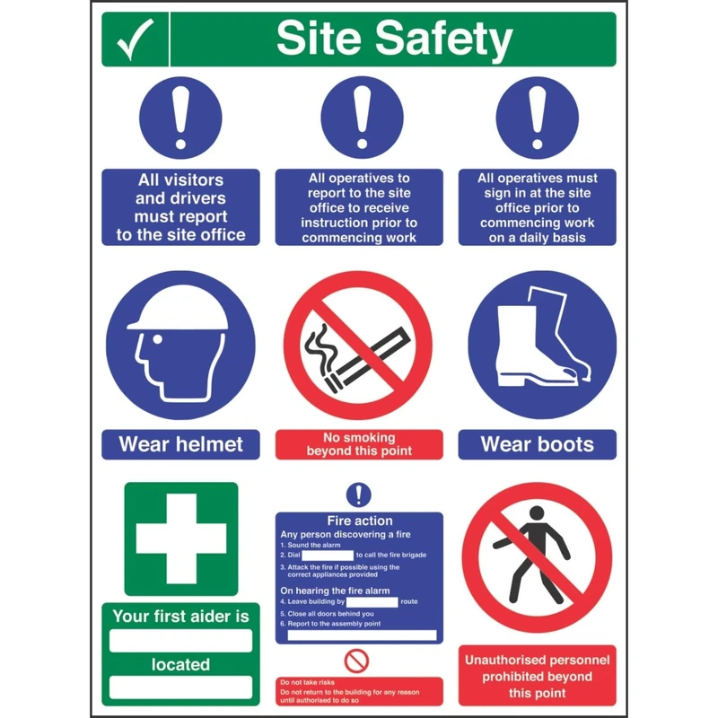 V Safety 6C014BL-R'Multi Hazard Site Safety Notice/9 Points' Sign, 450 mm x 600 mm (Pack of 3)