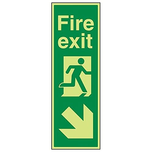 V Safety 14042AV-G'Fire Exit Arrow Down Right' Sign, Portrait, 200 mm x 600 mm (Pack of 3)