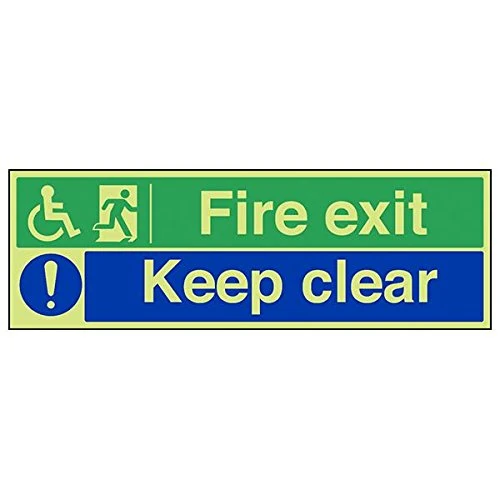 V Safety 14035BP-G'Wheel Chair Fire Exit/Keep Clear' Sign, 600 mm x 200 mm (Pack of 3)