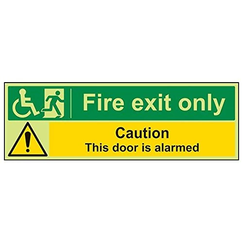 Vsafety 14036BP-G'Wheel Chair Fire Exit Only/Door Alarmed' Sign, 600 mm x 200 mm (Pack of 3)