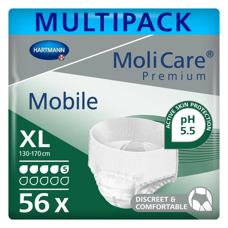 MoliCare Premium Mobile 5 Drops | Disposable Incontinence Pants: for Women and Men with Incontinence | Size XL | 51-67 inches | 4 Packs of 14 Pairs (56 Pieces)