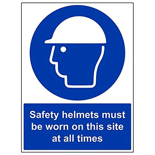 Vsafety 41001BL-R "Safety Helmets Must Be Worn On Site…" Sign, 450 mm x 600 mm (Pack of 3)