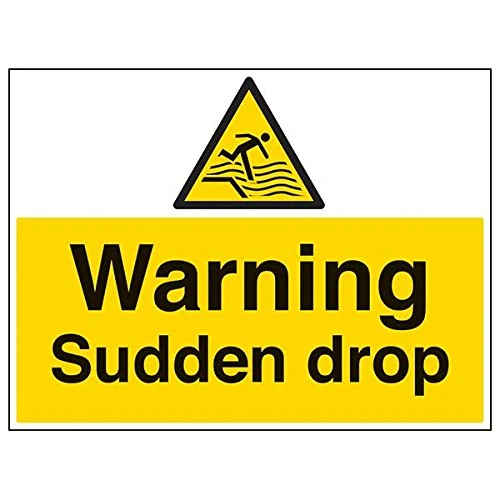 Vsafety 66017BR-R'Warning Sudden Drop' Sign, Landscape, 600 mm x 450 mm (Pack of 3)