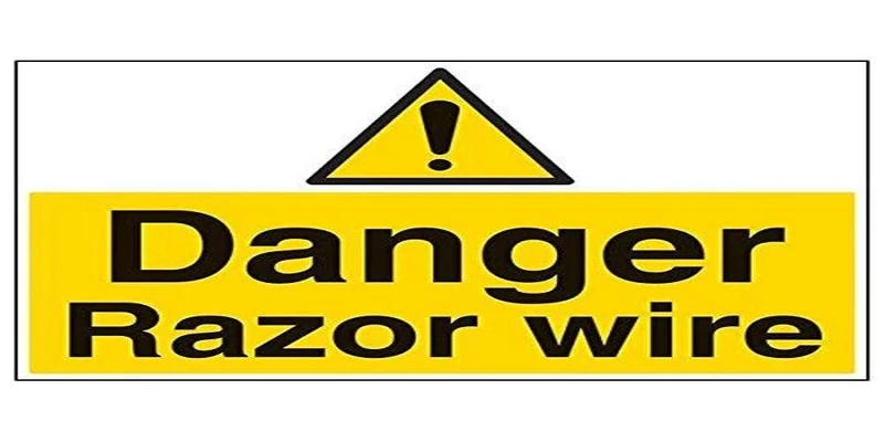 Vsafety 67042BR-R'Danger Razor Wire' Sign, Landscape, 600 mm x 450 mm (Pack of 3)