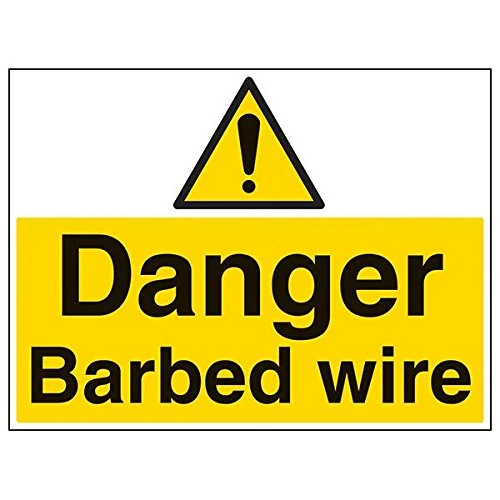 Vsafety 67043BR-R'Danger, Barbed Wire' Sign, Landscape, 600 mm x 450 mm (Pack of 3)