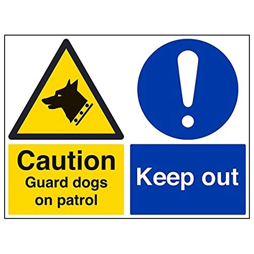 Vsafety 67067BR-R'Caution Guard Dogs On Patrol/Keep Out' Sign, 600 mm x 450 mm (Pack of 3)