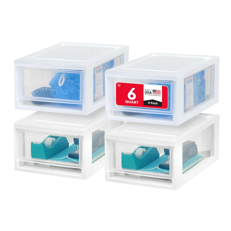 Iris Ohyama Compact Stacking Drawer, White, 6 Quart, 4-Pack, 7L / 4 Pack - Image 1