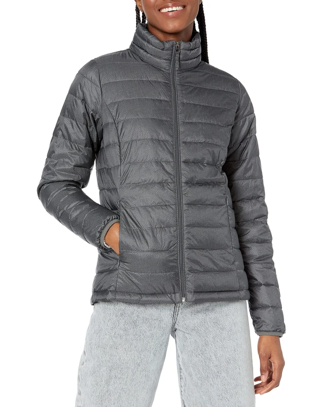 Amazon Essentials Women's Lightweight long-sleeved, water-resistant, packable puffer jacket (available in plus size), Charcoal Heather, S