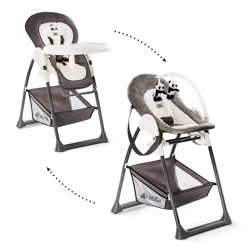 hauck Sit N Relax High Chair Grows with Your Child, Newborn Attachment from Birth to 9 kg, Child Seat up to 15 kg, Height Adjustable, Foldable, Wheels, Play Arch, Tray, Basket, Grey