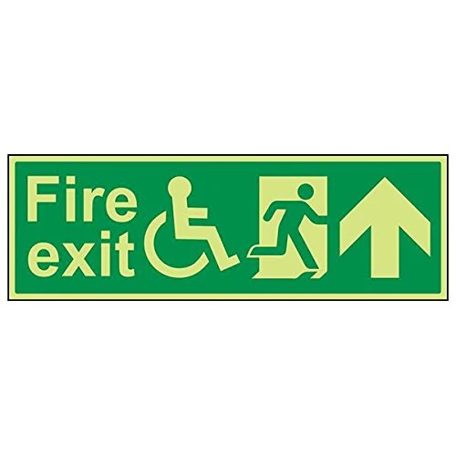 V Safety 14030BP-G'Wheel Chair Fire Exit With Text Arrow Up' Sign, 600 mm x 200 mm (Pack of 3)