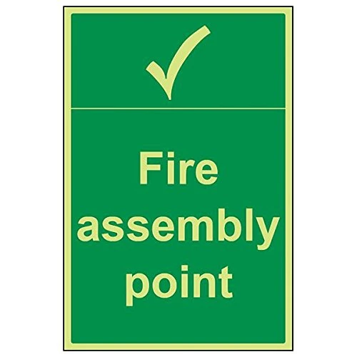 Vsafety 17013BH-G'Fire Assembly Point With Tick' Sign, Portrait, 400 mm x 600 mm (Pack of 3)