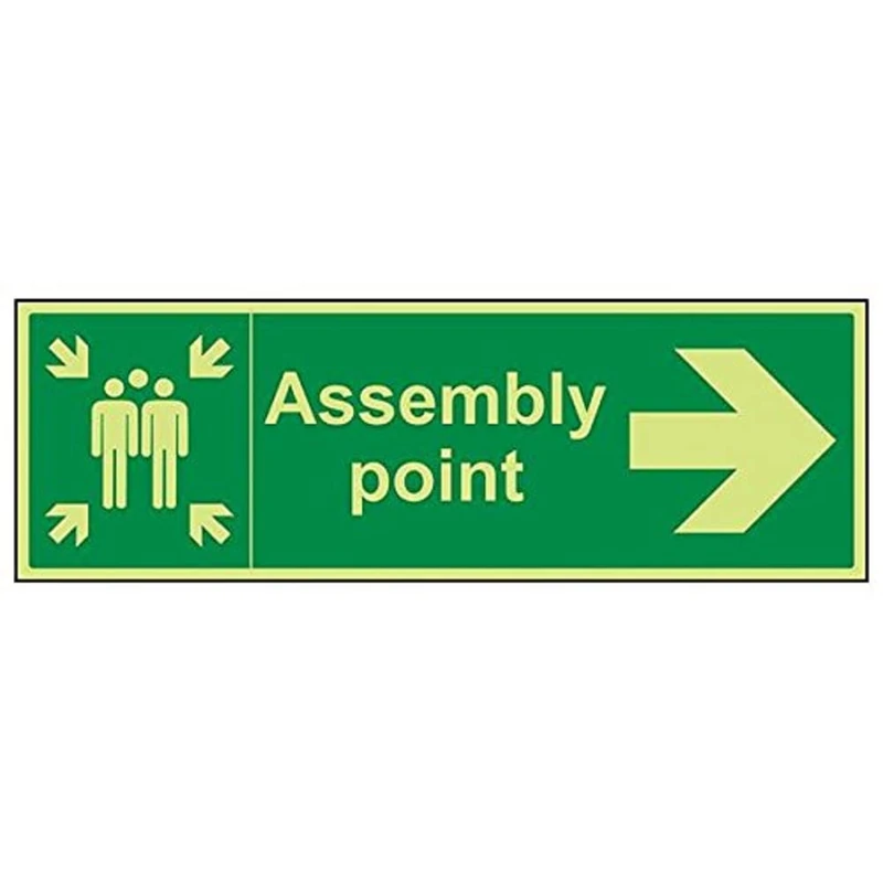 V Safety 17034BP-G'Assembly Point Arrow Right' Sign, Landscape, 600 mm x 200 mm (Pack of 3)