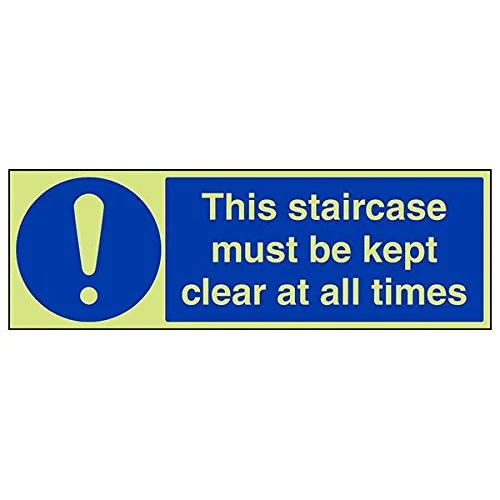 V Safety 18074BP-G'Staircase Must Be Clear At All Times' Sign, 600 mm x 200 mm (Pack of 3)