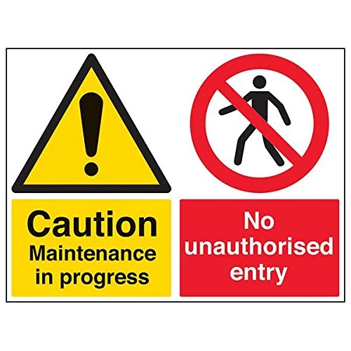 V Safety 67054BR-R "Maintenance In Progress/No Unauthorised…" Sign, 600 mm x 450 mm (Pack of 3)