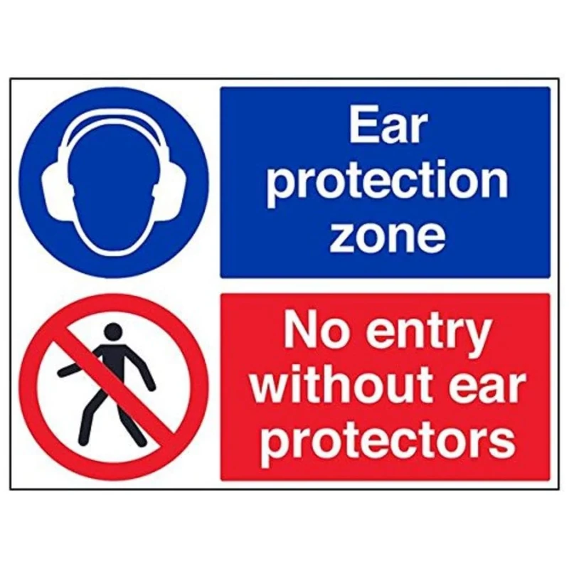 V Safety 41102BR-R "Ear Protection Zone/No Entry Without…" Sign, 600 mm x 450 mm (Pack of 3)