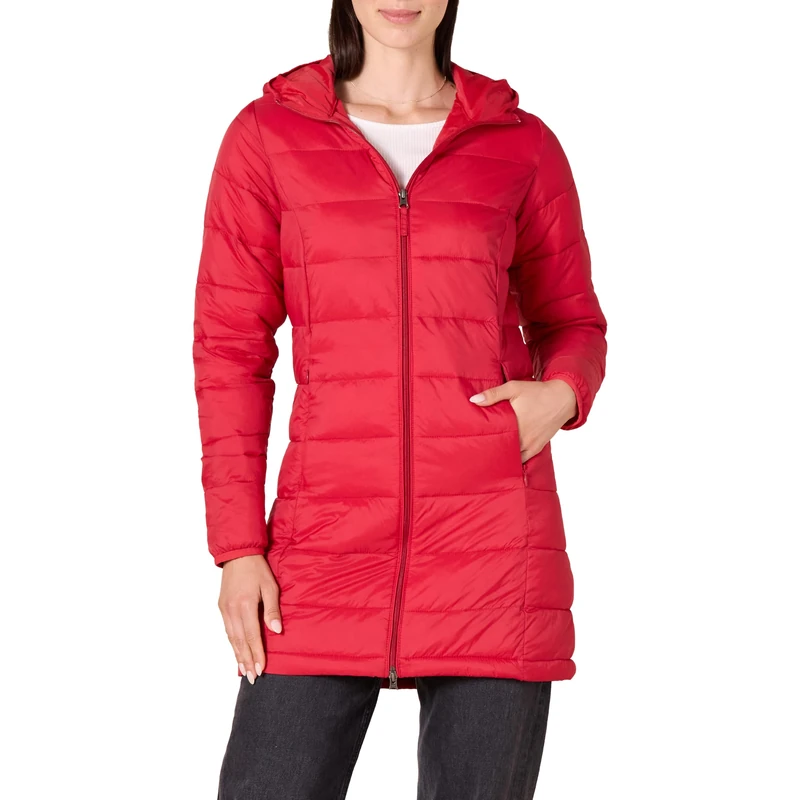 Amazon Essentials Women's Lightweight Water-Resistant Packable Hooded Puffer Coat (Available in Plus Size), Bright Poppy Red, S