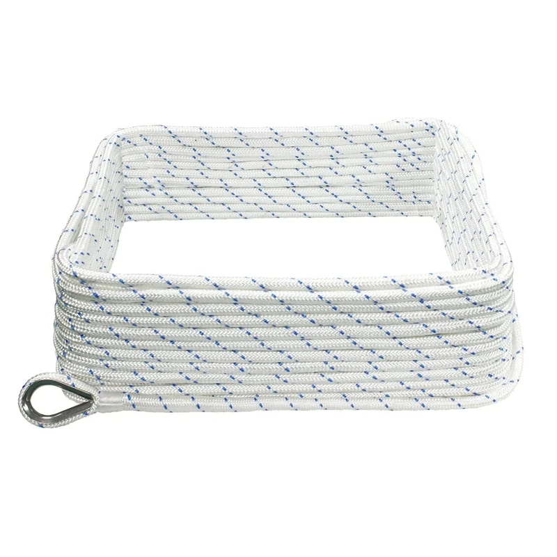 Extreme Max 3006.2505 BoatTector Double Braid Nylon Anchor Line with Thimble - 3/8" x 250', White w/Blue Tracer