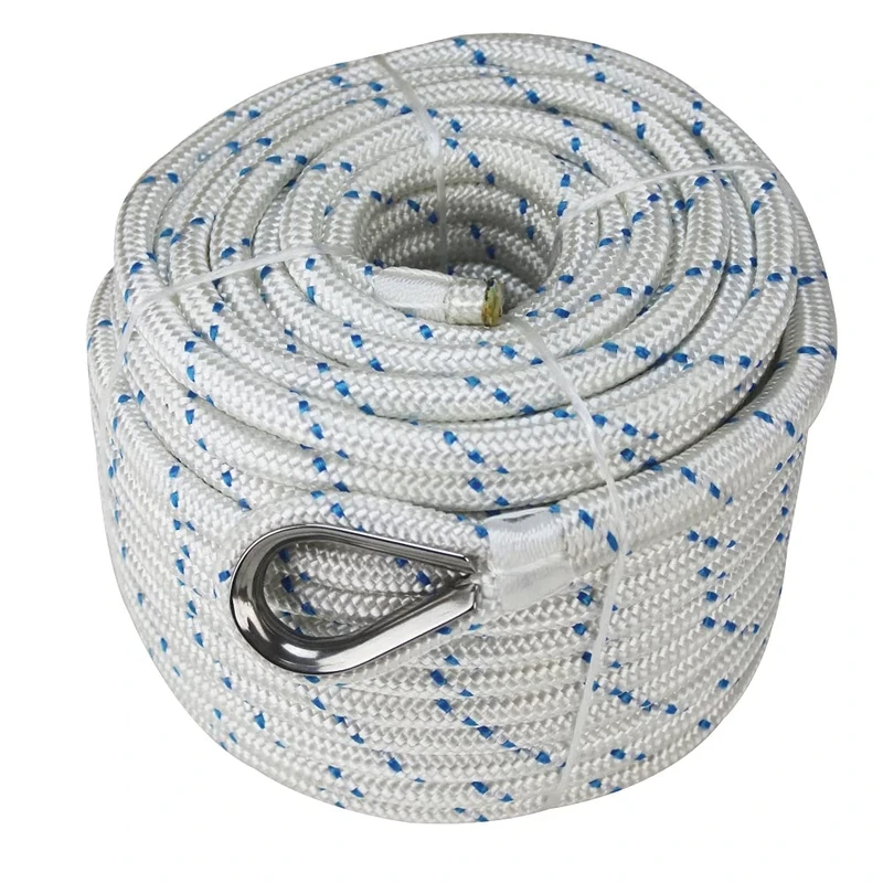 Extreme Max 3006.2532 BoatTector Double Braid Nylon Anchor Line with Thimble - 5/8" x 200', White w/Blue Tracer