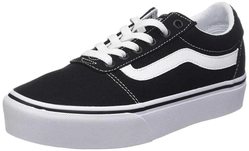 Womens Vans Size 3, Platform Ward Sneaker, Black & White Suede Canvas Stack Lace Up Shoes, Low Top Ladies' Trainers, Lightweight Sports Shoes by Vans Active Wear Range (3 UK)