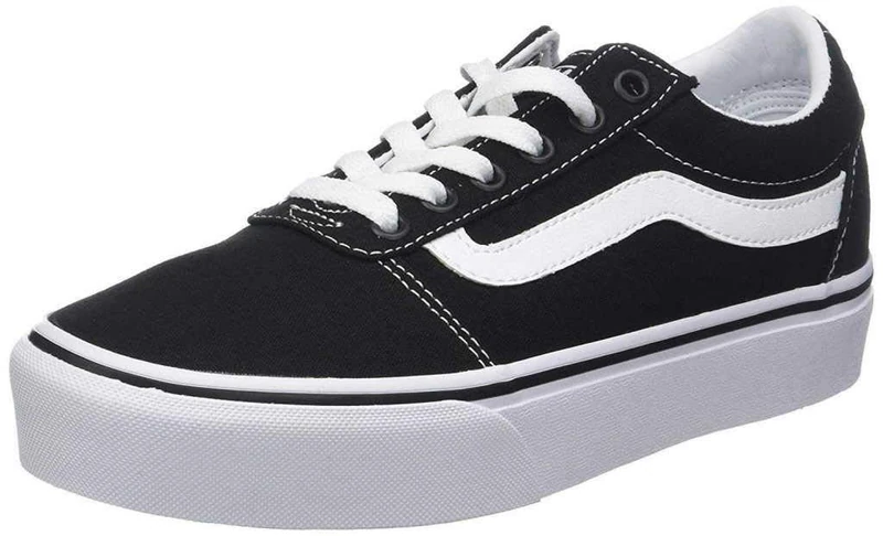 Vans Womens Size 7.5, Platform Ward Sneaker, Black & White Suede Canvas Stack Lace Up Shoes, Low Top Ladies' Trainers, Lightweight Sports Shoes Active Wear Range (7.5 UK)