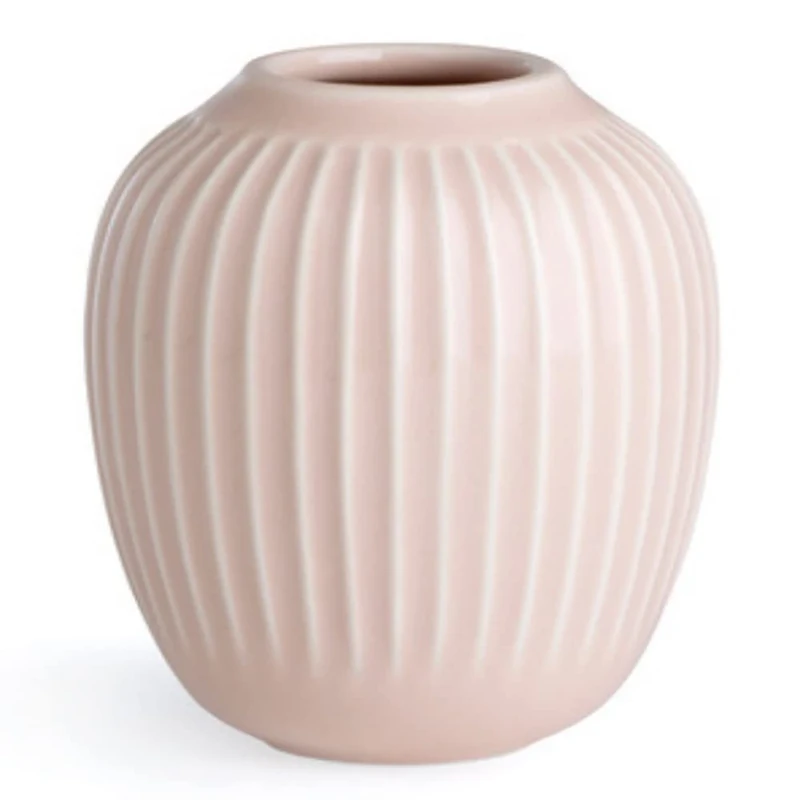 Kähler Hammershøi Vase Height 13 cm in Pink Vases Made of Handmade Porcelain in Scandinavian Style with Grooves, Ideal as a Decorative Vase for Bouquets, Branches or as a Decorative Piece
