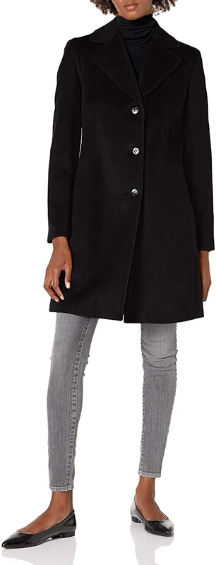 Calvin Klein Women's Classic Black Wool-Cashmere Blend Coat - Size 8
