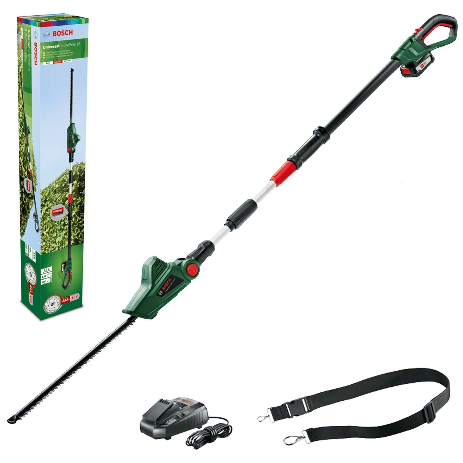 Bosch Cordless Telescopic Hedge Trimmer UniversalHedgePole 18 (1 battery, 18 Volt system, in carton packaging)
